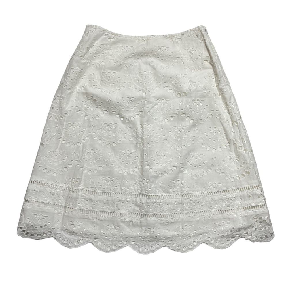 Coquette Eyelet Scalloped Skirt S A-Line Floral Cotton Boho Prairie Eyelet